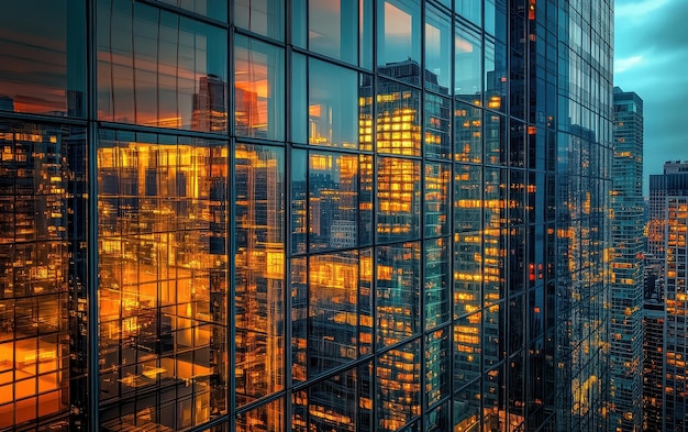 Light Reflected Off Glass Buildings at Dusk