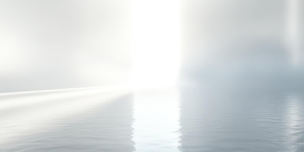 Photo light reflecting on calm water with foggy background