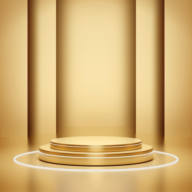 Light round podium and gold background for mock up