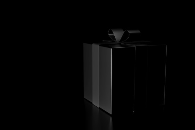 Light and shadow of gift box in the darkness. 3D rendering.