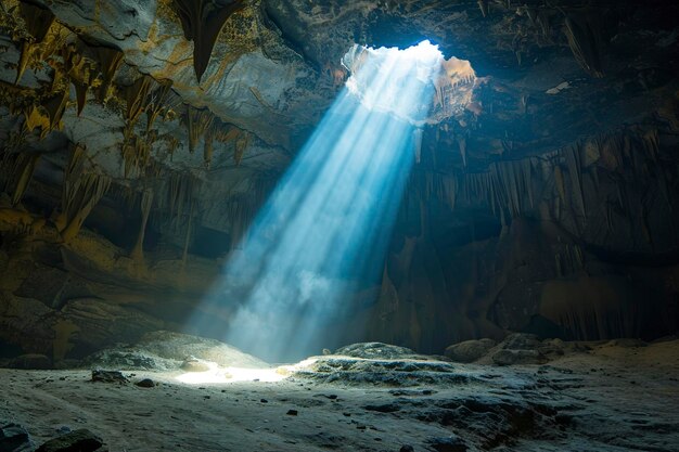 A light shining through the cave