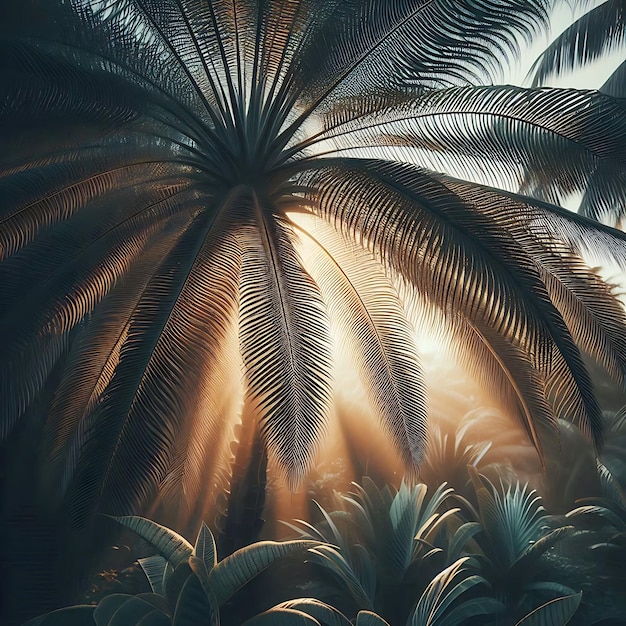 Light shining through with palm tree leaves