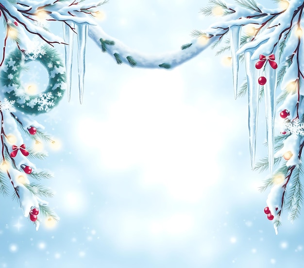 Light Sky Blue Backdrop Adorned With Shimmering Silver Stars Glittering Icicles Dangle Down Framed