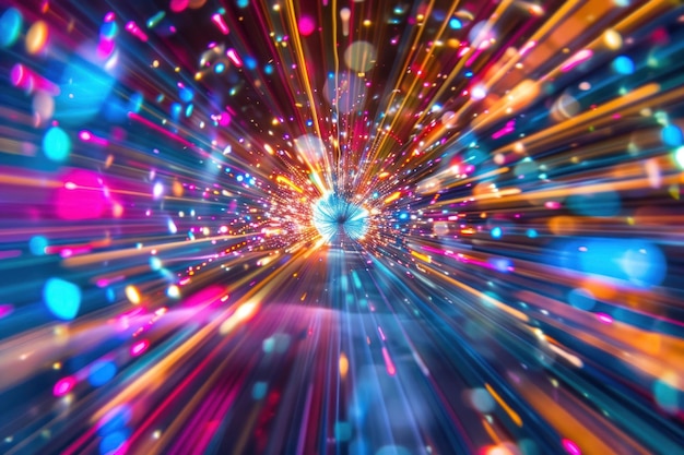 Light speed hyperspace space warp background colorful streaks of light gathering towards the event horizon