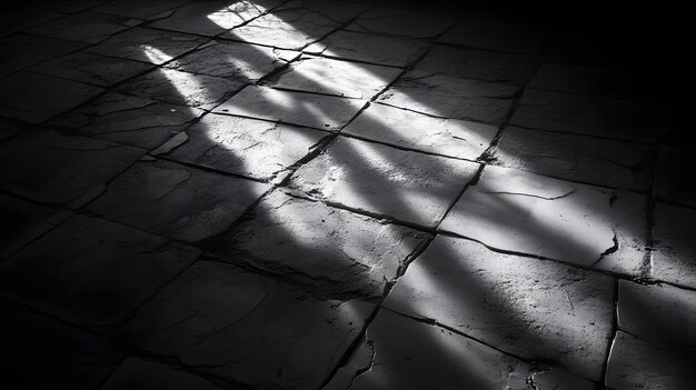 Photo light streaks illuminating cracked stone floor