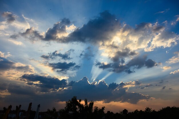 The light of the sun falls down with Cloud. The light of the sun Blue is changing color.