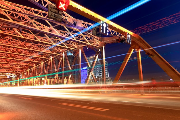 Light trails on the garden bridge in shanghai