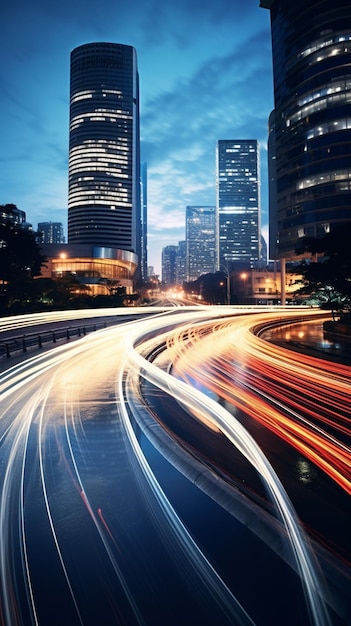 Light trails on the modern building background in jakarta indonesia