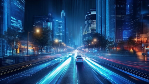 light trails on the modern building background in shanghai china