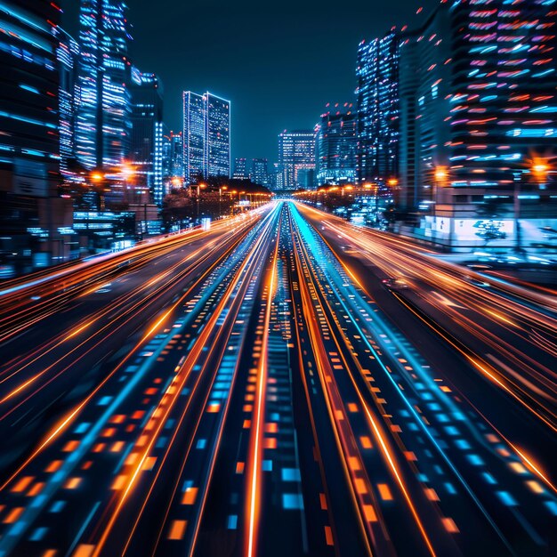 The light trails on the modern building