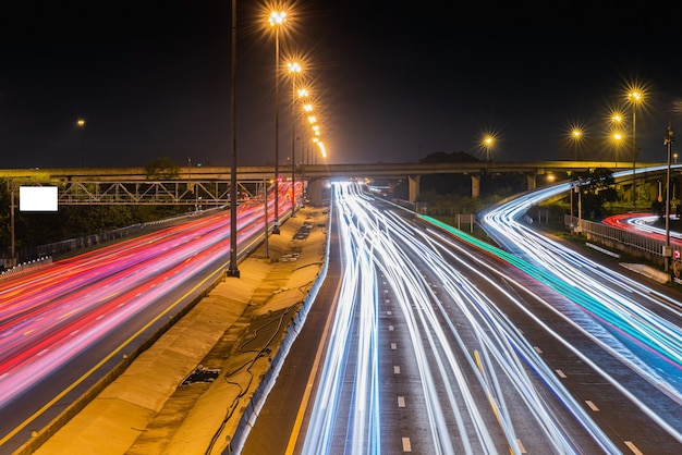 light trails on motorway highway at night