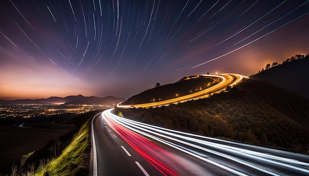 Photo light trails on road against sky at night