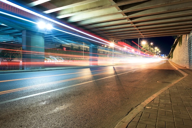 Light trails through the viaduct at night in beijingChina