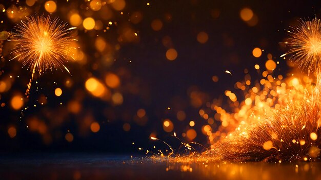 Light Up the Night Stunning Golden Fireworks and Abstract Bokeh Background