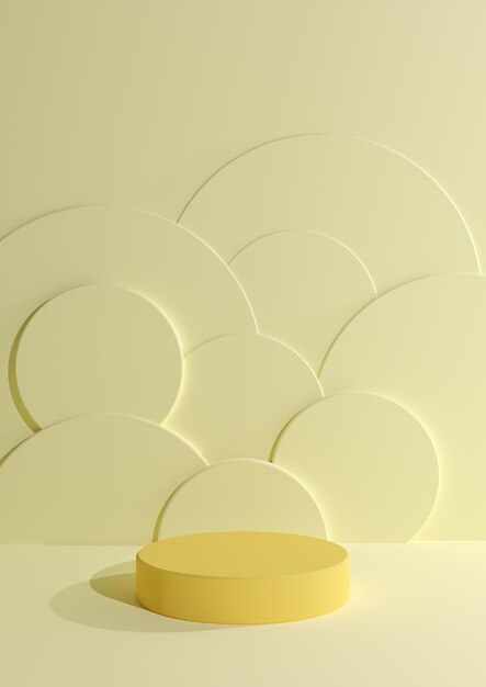 Light yellow minimal blank product photography display cylinder podium stand circle bubbles