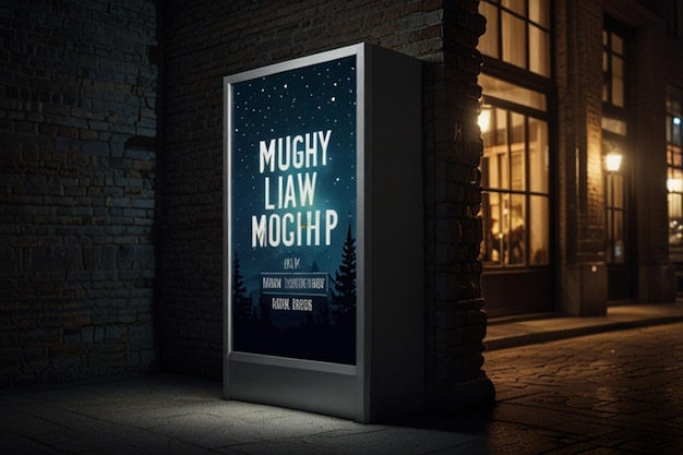 Photo lightbox poster at night mockup