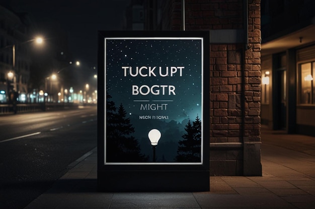 Photo lightbox poster at night mockup