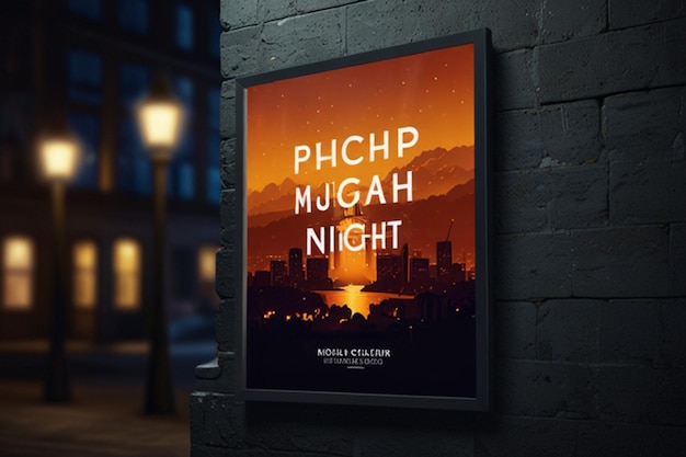 lightbox poster at night mockup