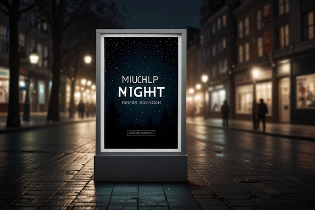 Photo lightbox poster at night mockup