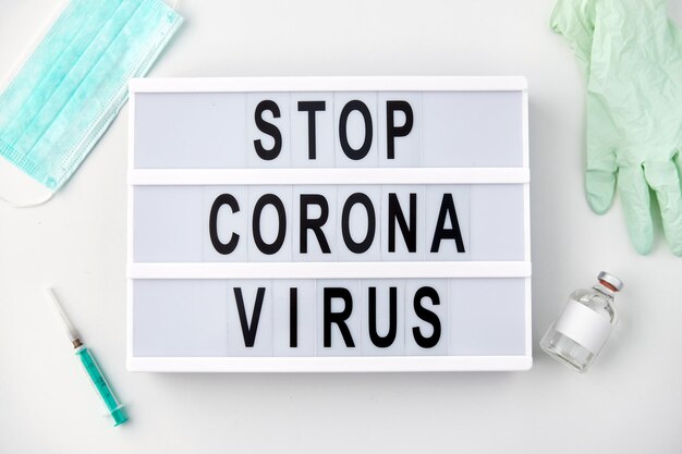 Photo lightbox with stop coronavirus caution words