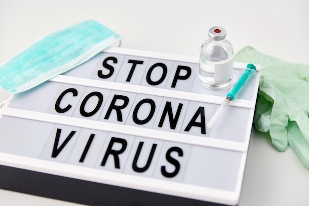 Photo lightbox with stop coronavirus caution words