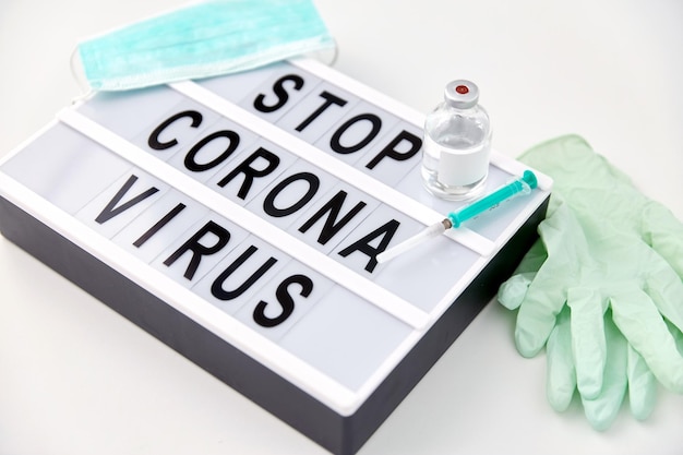 Photo lightbox with stop coronavirus caution words