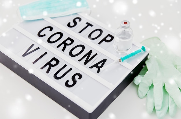 Photo lightbox with stop coronavirus caution words