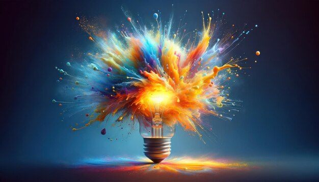 Photo lightbulb exploding in a vibrant splash of colors symbolizing innovation creativity and the explosion of ideas