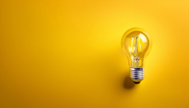 Photo a lightbulb glows on a yellow background