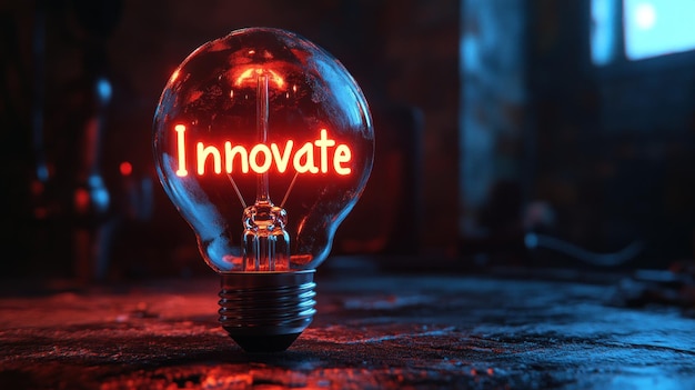 Photo lightbulb with the word innovate inside