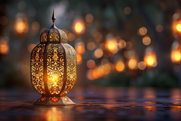 A lighted lantern sitting on top of a table