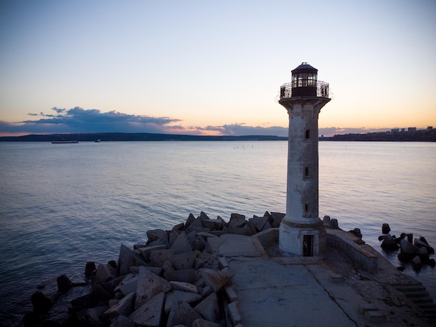 Lighthouse on the Black Sea at sunset Bulgaria Varna