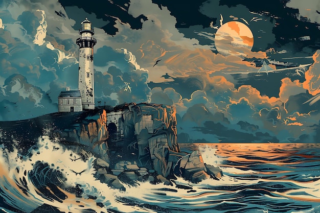 Lighthouse on a Cliff by the Sea