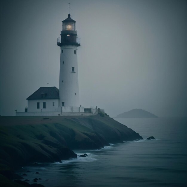 Lighthouse on Cliff Overlooking Ocean Generative AI