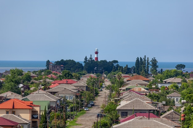 Lighthouse in the evening on the Black Sea, Georgia Poti. Landscape