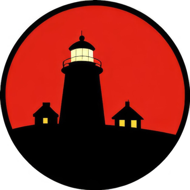 Lighthouse on the island in the red circle vector illustration