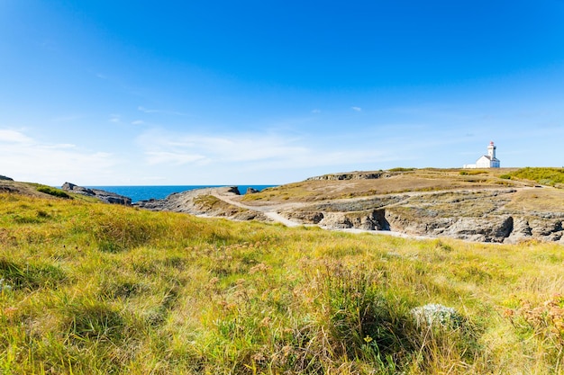 The lighthouse Poulains of the famous island Belle Ile en Mer in France