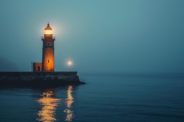 Lighthouse on the sea at the night