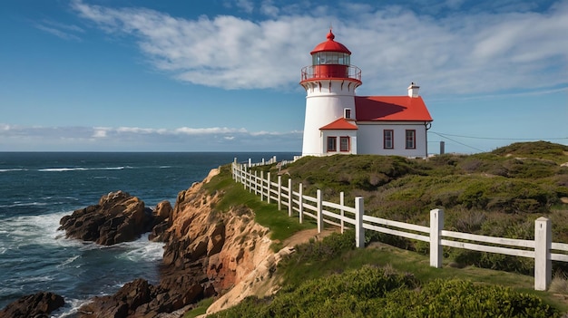 Photo a lighthouse sits on a cliff overlooking the ocean