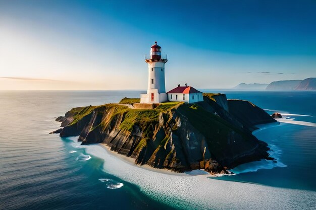 Photo a lighthouse sits on a cliff overlooking the ocean.