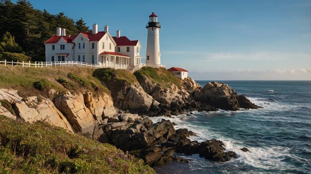 Photo a lighthouse sits on a rocky cliff overlooking the ocean