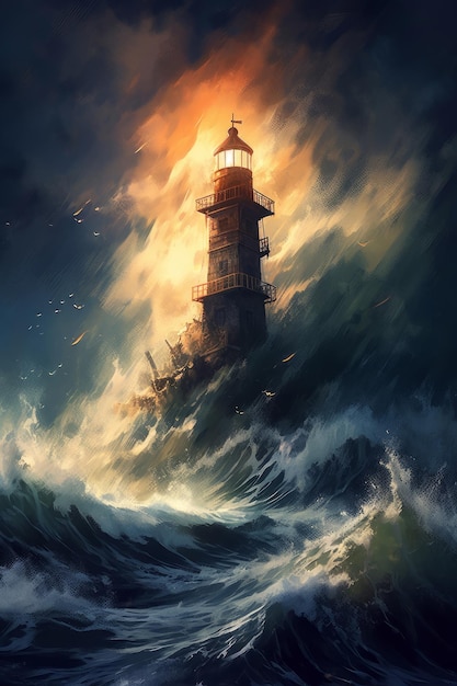 Lighthouse in the storm by person