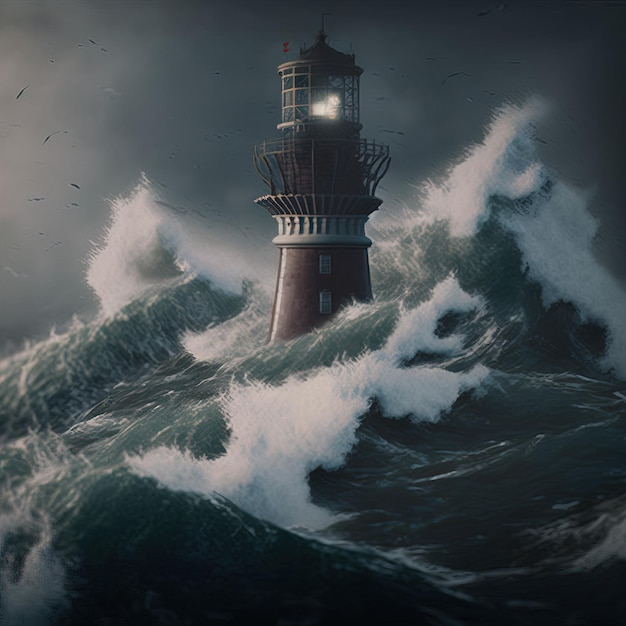 lighthouse in the stormy sea generative AI