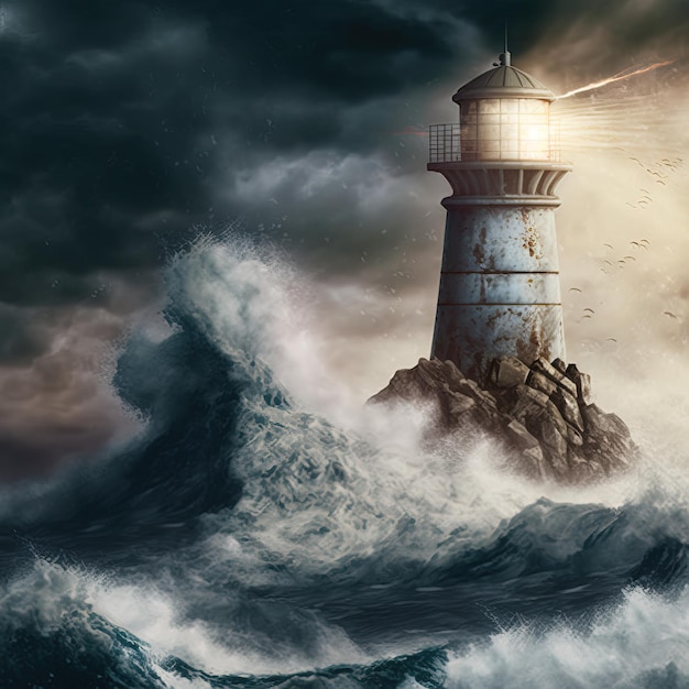 lighthouse in the stormy sea generative AI