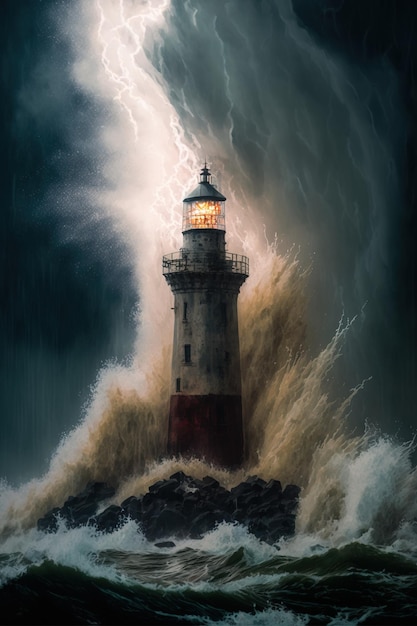 lighthouse in the stormy sea generative AI