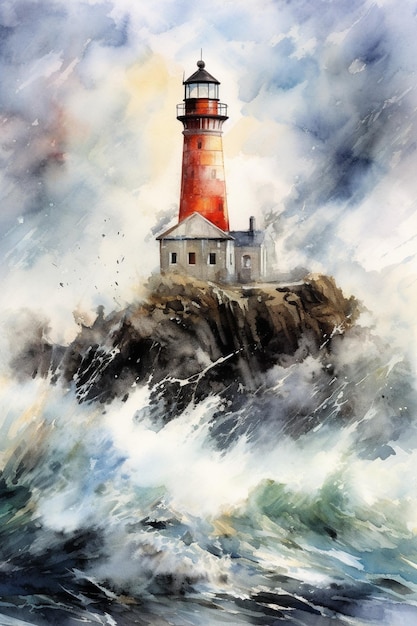 A lighthouse in the stormy sea