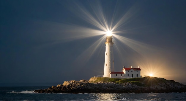 a lighthouse with a bright light on the top of it