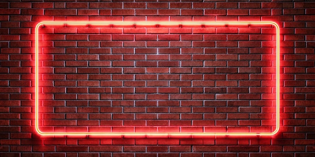 Photo lighting effect frame red and white neon on brick wall for background party or your text