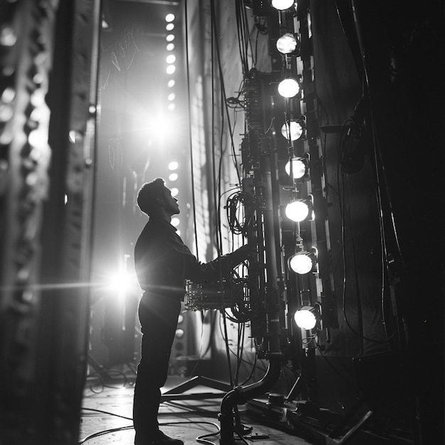 Photo a lighting technician adjusting lights on set