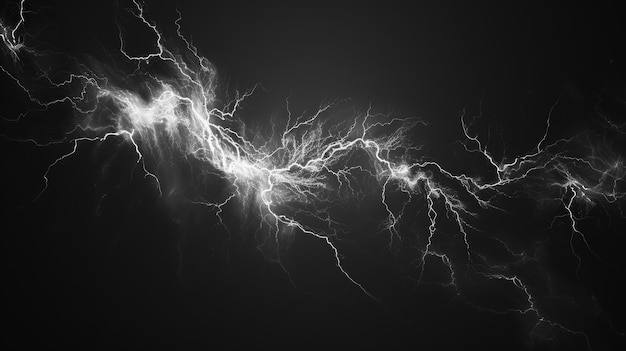 Photo lightning bolt branching on a dark background